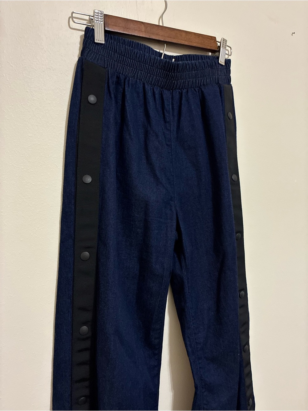3x1 N.Y.C. Dark Wash Wide Leg Jeans with Black Snap Trim